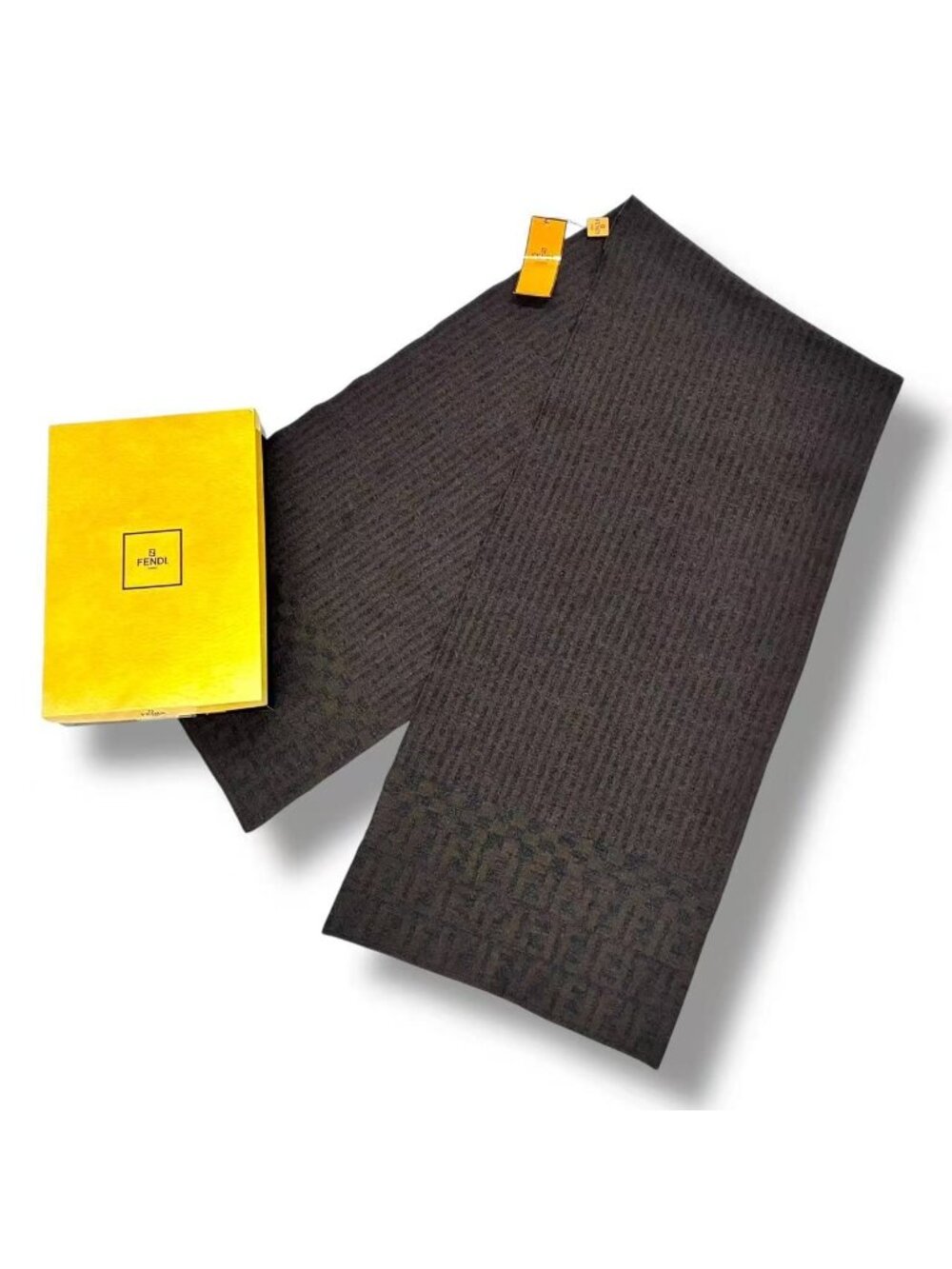 Fendi Scarf Zucca Pattern FF Logo Wool Brown